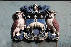 Owls Prints: Leeds Coat of Arms PRO REGE ET LEGE or FOR KING AND LAW on Leeds Bridge West Yorkshire England