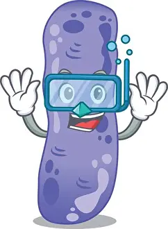 Microorganism Prints: Legionella mascot design concept wearing diving glasses