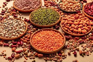 Eyed Prints: Legumes assortment on a brown background