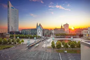 Leipzig, Germany. Cityscape image of Leipzig downtown during beautiful sunset