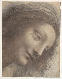 Drawing Art Prints: Leonardo Da Vinci - the Head of the Virgin in Three Quarter View Facing Right