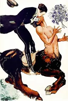 LÉONNEC Georges - La Vie Parisienne [Centaur Kiss], 1924. - Vintage illustrated print