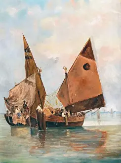 Knowledge Prints: Leontine Von Littrow - Boat with Sails Set and Moored in the Lagoon