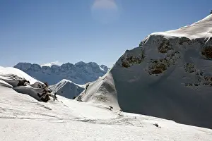 Resorts Prints: Les Dente Blanches viewed from near the top of the piste on Cornebois above Chatel near Avoriaz Portes du Soleil France