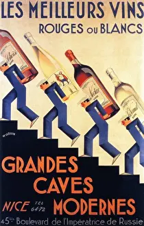 Les Meilleurs Vins - Rouges ou Blancs - Grandes Caves Modernes, a vintage poster, 1930 - Editorial use only