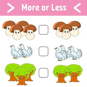 Compare Prints: More or less. Educational activity worksheet for kids and toddlers