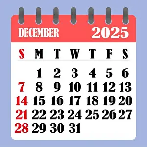 Calendar Date Prints: Letter calendar for December 2025