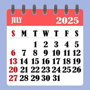 Calendar Date Prints: Letter calendar for July 2025. The week begins on Sunday