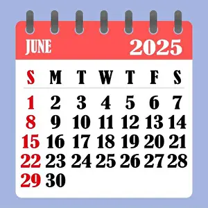 Calendar Date Prints: Letter calendar for June 2025. The week begins on Sunday