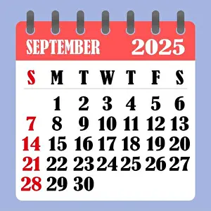 Calendar Date Prints: Letter calendar for September 2025
