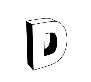 Dimension Prints: letter d, 3d black and white illustration isolated on white background. perspective view