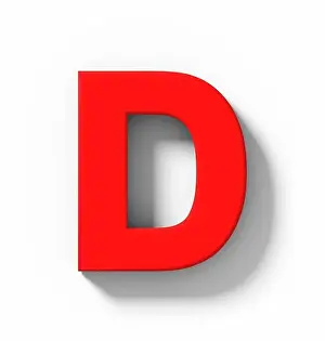 Arial Prints: letter D 3D red isolated on white with shadow - orthogonal projection - 3d rendering