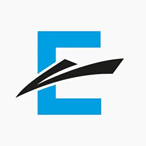 Speedboat Prints: Letter E Shipping Logo Sailboat Symbol. Nautical Ship Sailing Boat Icon