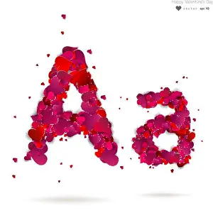 Velvet Prints: Letter A made from hearts. Love alphabet