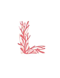 Oceanic Prints: Letter L pink colored seaweeds underwater ocean plant sea coral elements flat vector illustration on white background