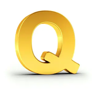Polished Prints: The Letter Q as a polished golden object over white background with clipping path for quick and accurate isolation