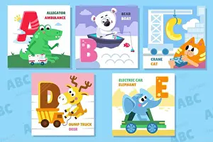 Book Cover Prints: Letter set. Alphabet, cards with cute cartoon style characters