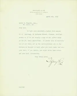 St Louis Prints: Letter signed Tiffany and Co. Fifth Avenue and 37th Street