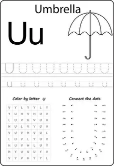 Tracing Prints: letter U. Alphabet letter. Worksheet. Task for kids. learning letters