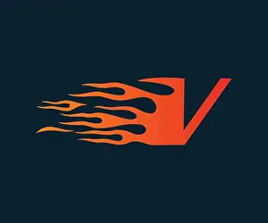 Comet Prints: Letter V flame Logo. speed logo design concept template