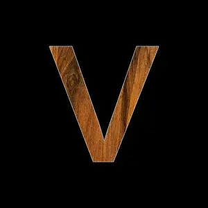 Arial Prints: Letter v in wood texture - black background