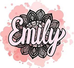 Bohemian Prints: Lettering Female name Emily on bohemian hand drawn frame mandala pattern and trend color stained