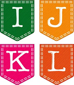 Alphabets Prints: Four letters, I, j, K, L