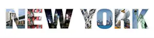 Montage Prints: Letters NEW YORK photo collage isolated on white background