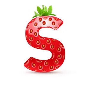 Letters in strawberry style with green leaves