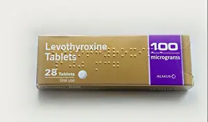 Hormone Prints: Levothyroxine tablets box. 100 micrograms. Studio set up photograph