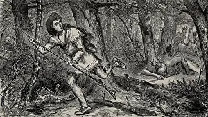 Native Americans Prints: Lewis Wetzel slays three Native Americans by loading as he runs