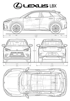 Convertible Prints: Lexus LBX 2023 car blueprint