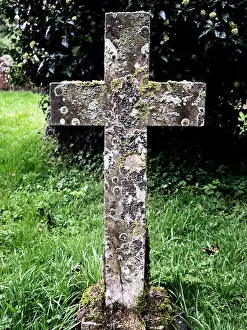 Lichen Prints: Lichen Encrusted Cross in a Graveyard St Marys Church Wroxham Norfolk England