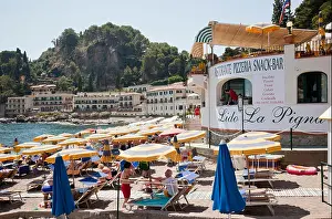 Cafe Prints: Lido La Pigna restaurant on Taormina beach, Sicily, Italy