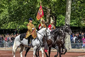 Household Cavalry Prints: Life Guards of the Household Cavalry Mounted Regiment on horseback riding along The Mall at Trooping The Colour