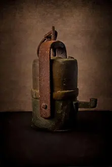 History House Prints: Still life with old gold digger lantern or carbide mining lamp