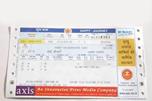 Dated Prints: still life ; Pune to Mumbai Deccan express central railway journey reservation ticket on white background