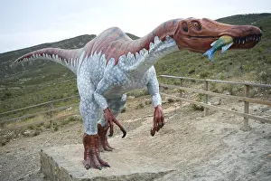 Fishes Prints: Life size replica of Baryonyx dinosaur eating fish