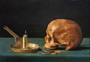 Pigments Prints: Still Life with Skull, Candlestick and Coins