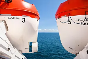Part Of Prints: Lifeboats on board a cross channel ferry France Europe