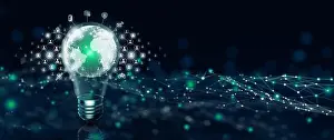 Business Communication Prints: Light bulb global business technology and People network community