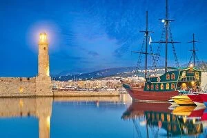 Images Dated 22nd June 2017: Lighthouse at Old Venetian Port, Rethymno, Crete Island, Greece
