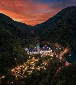Lillafured, Hungary - Aerial view of the famous Lillafured Castle in the mountains of Bukk near Miskolc with a dramatic