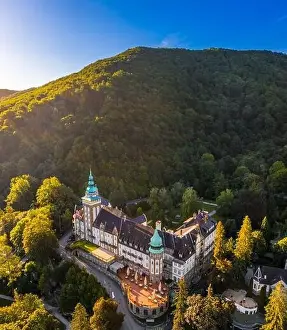 Lillafured, Hungary - Aerial view of the famous Lillafured Castle in the mountains of Bukk near Miskolc on a sunny