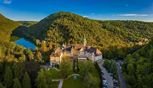 Bukk Prints: Lillafured, Hungary - Aerial view of the famous Lillafured Castle in the mountains of Bukk near Miskolc on a sunny