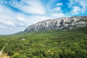Drone Photo Prints: Limestone cliffs in The Sainte-Baume Natural Regional Park, in the Var Region of France