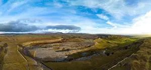 Dales Prints: Limestone pavement panoramic drone aerials # of Crummock Dale near Austwick