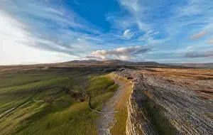 Limestone pavement panoramic drone aerials # of Crummock Dale near Austwick, North Yorkshire