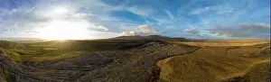 Dales Prints: Limestone pavement panoramic drone aerials # of Crummock Dale near Austwick