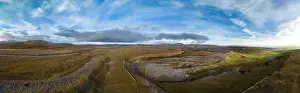 Dales Prints: Limestone pavement panoramic drone aerials # of Crummock Dale near Austwick